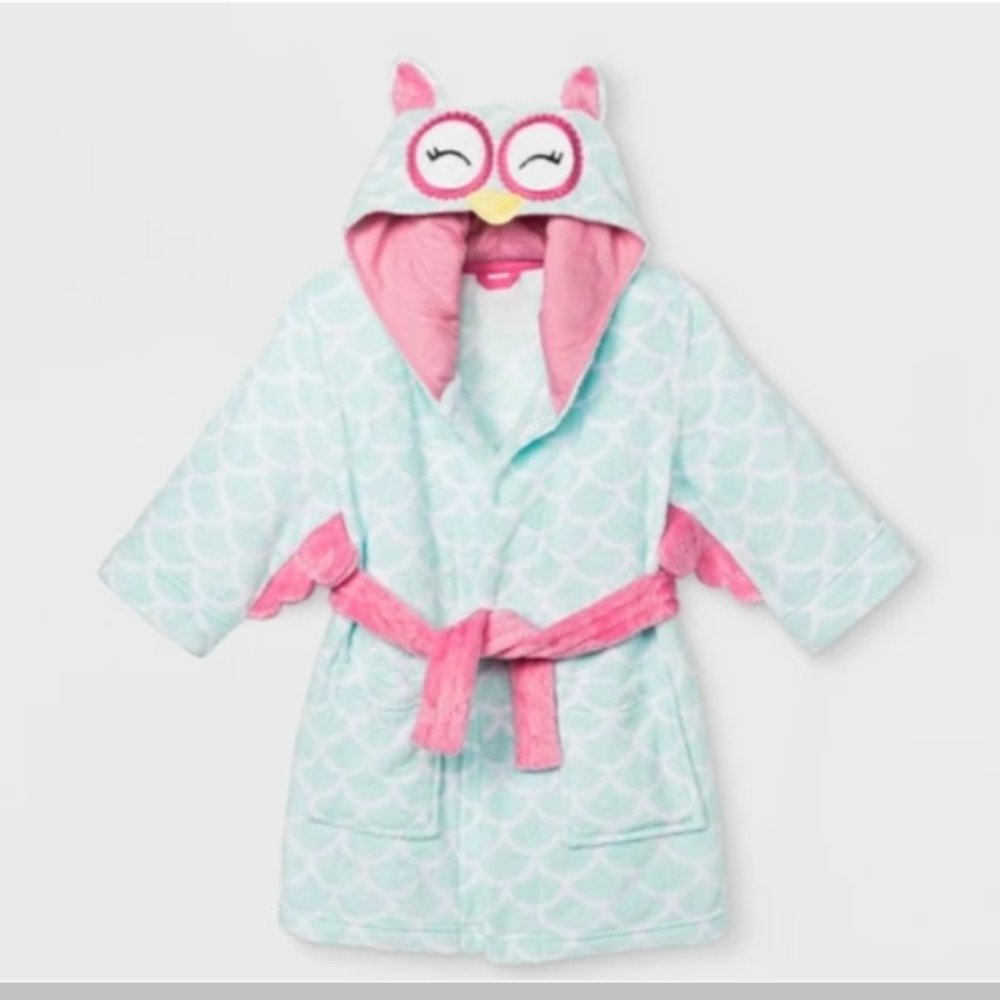 Toddler Girls' Owl Robe - Cat & Jack Aqua (4T/5T)